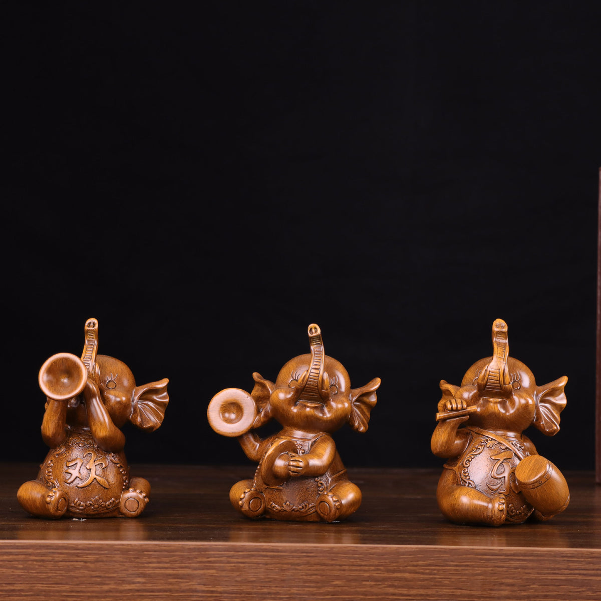 Sandalwood-Tone Resin Elephant Figurine - product view 1