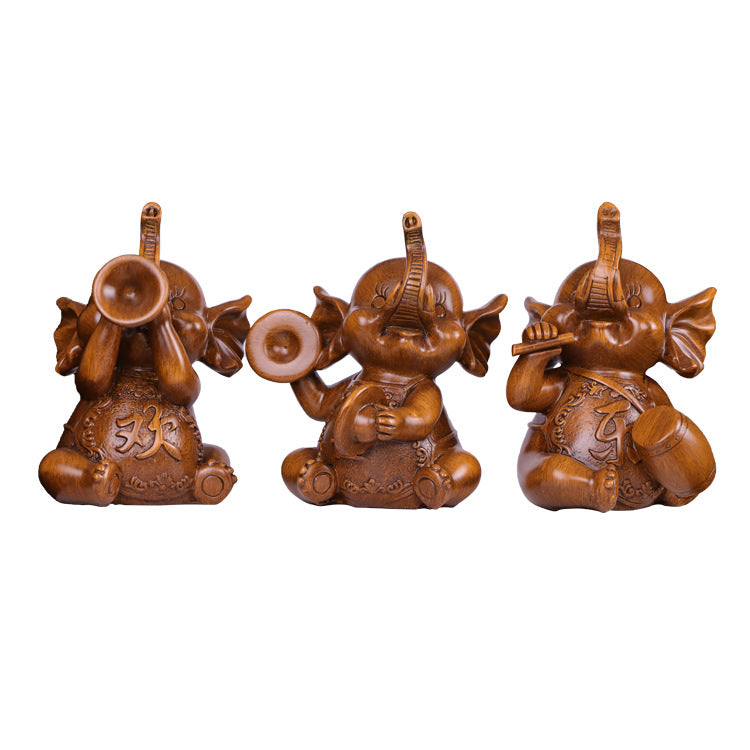 Sandalwood-Tone Resin Elephant Figurine - product view 5